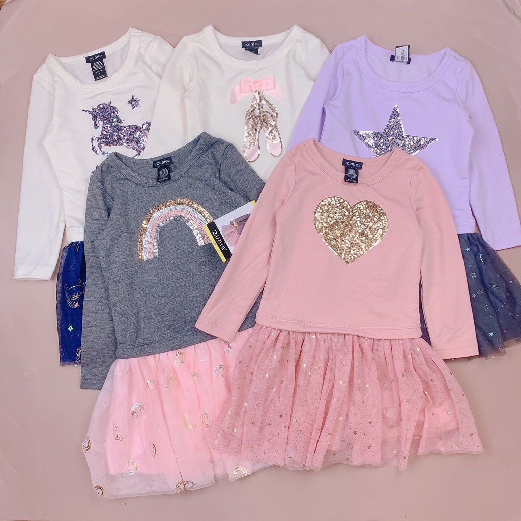 Váy da cá đính kim sa Zunie phối chân voan nhiều hình size 4 - 8y