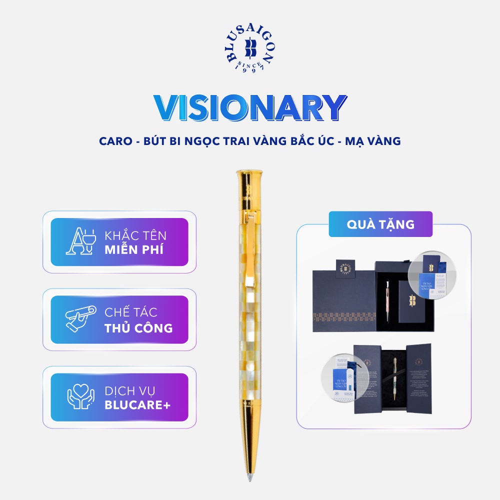 Bút Ký Cao Cấp BLUSAIGON Visionary Khảm Trai Vàng Bắc Úc Caro 003008002 - Khoen Vàng