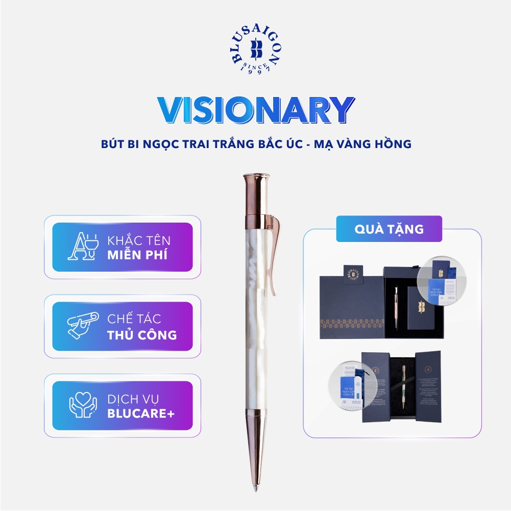 Bút Ký Cao Cấp BLUSAIGON Visionary Khảm Trai Trắng Bắc Úc 003001004 - Khoen Hồng