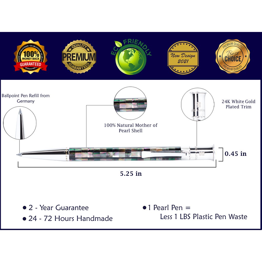 Bút Ký Cao Cấp BLUSAIGON Visionary Khảm Trai Đen Tahiti Caro 003017003 - Khoen Trắng