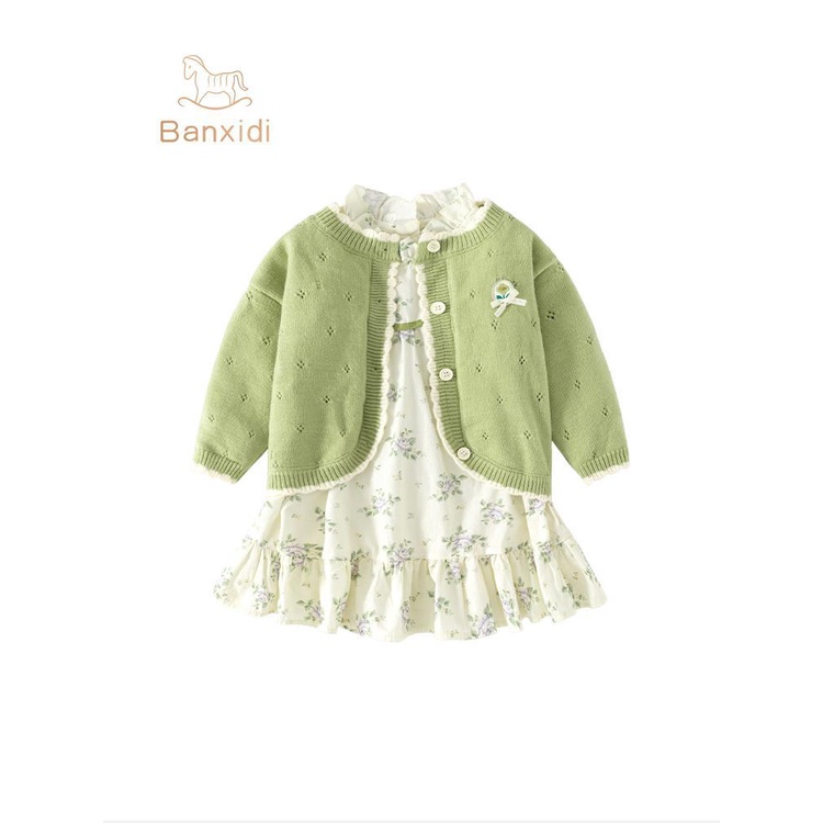 Đầm Công Chúa Kèm Áo Khoác cardigan Thời Trang Mùa Thu Cho Trẻ Em Gái