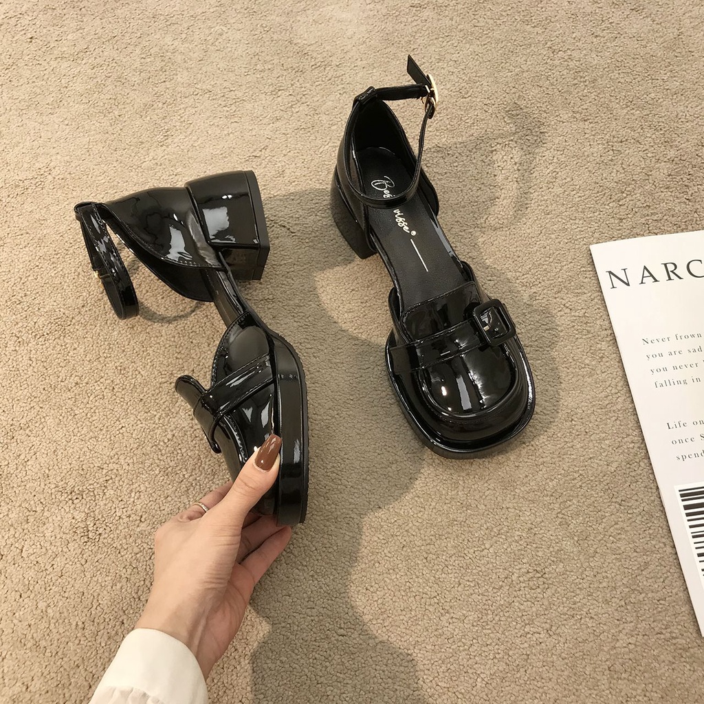 Giày Cao Gót Chất Liệu Da Phong Cách retro Pháp Cho Nữ