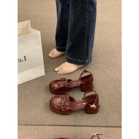 Giày Cao Gót Chất Liệu Da Phong Cách retro Pháp Cho Nữ