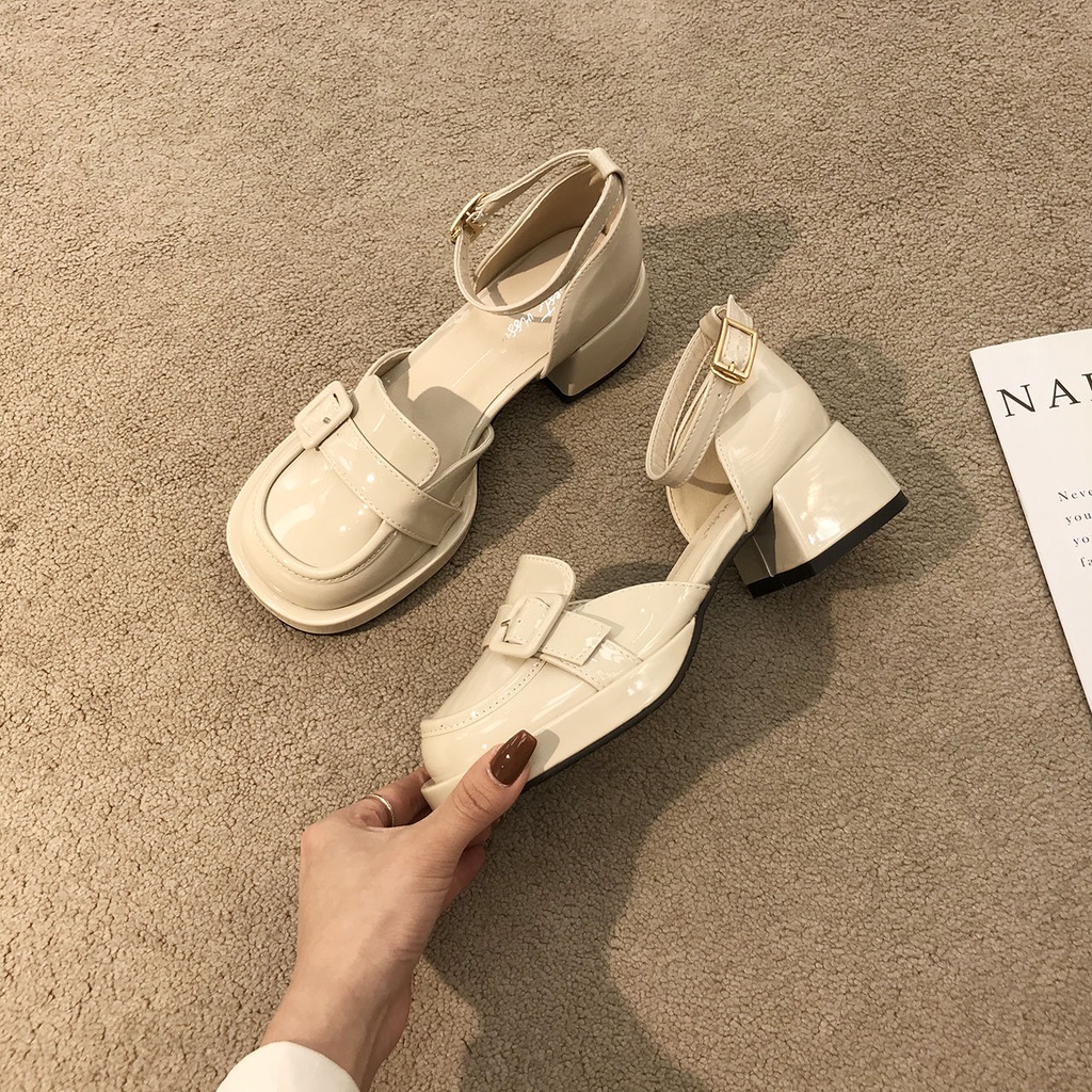 Giày Cao Gót Chất Liệu Da Phong Cách retro Pháp Cho Nữ