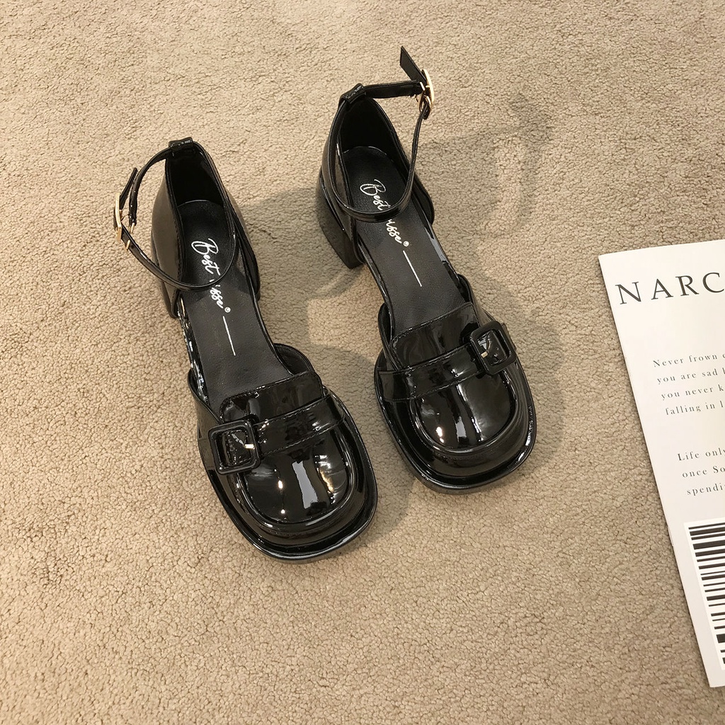 Giày Cao Gót Chất Liệu Da Phong Cách retro Pháp Cho Nữ