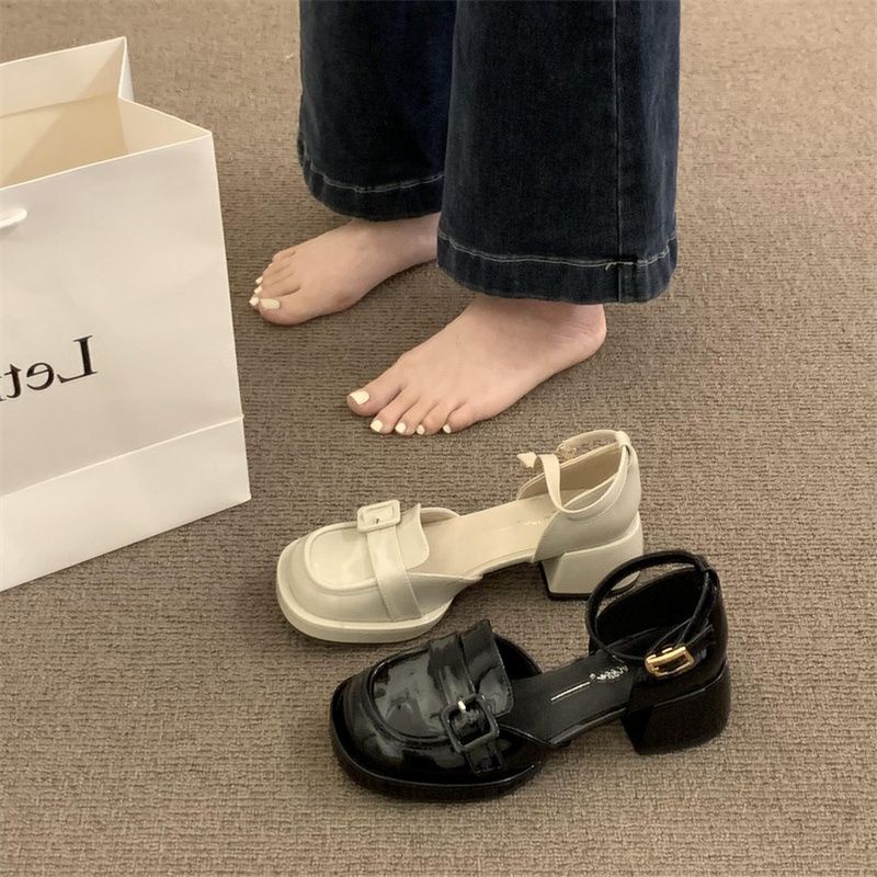 Giày Cao Gót Chất Liệu Da Phong Cách retro Pháp Cho Nữ