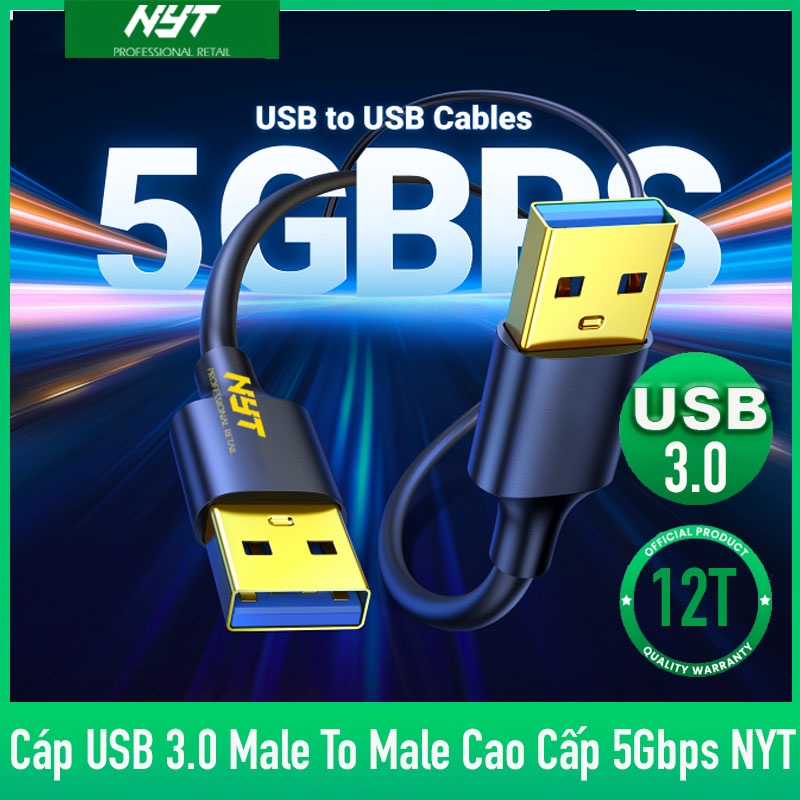 Dây USB 2 Đầu Đực 3.0 5Gbps Cao Cấp NYT DLN102 BH12T Đổi Mới