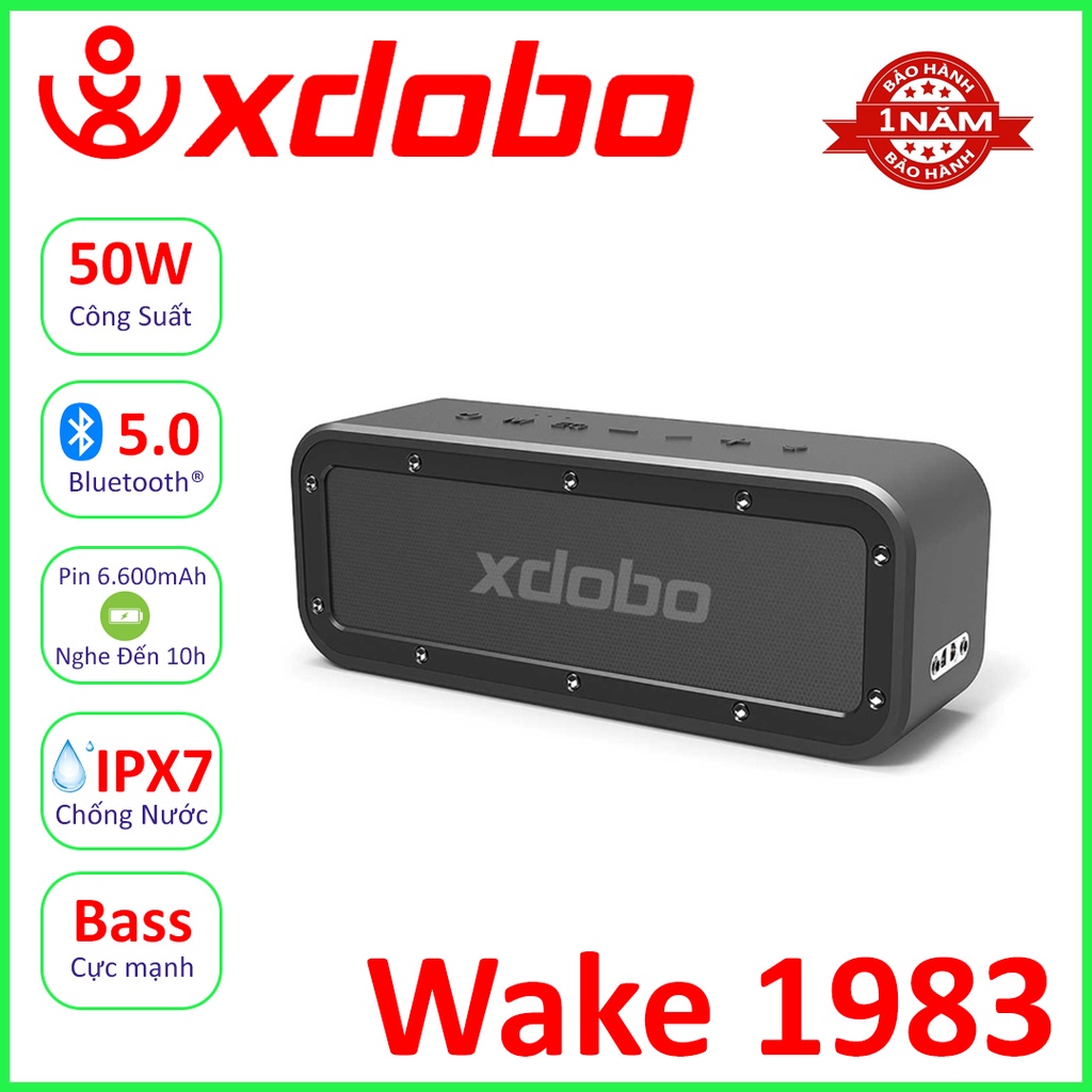 Loa Bluetooth 5.0 Siêu Trầm Xdobo Wake 1983 Công suất 50W Hỗ trợ DSP, TWS, Thẻ, Chống nước IPX7 - Bảo hành 12 tháng