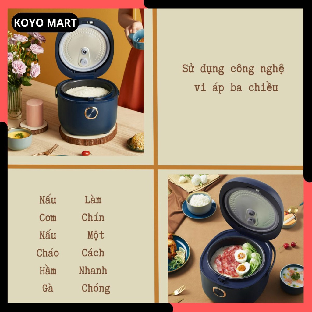 Nồi cơm điện Bear DFB-P20N5, 2L, nấu cơm, hấp, luộc, hầm, nồi cơm chính hãng, đa năng, có chức năng hẹn giờ