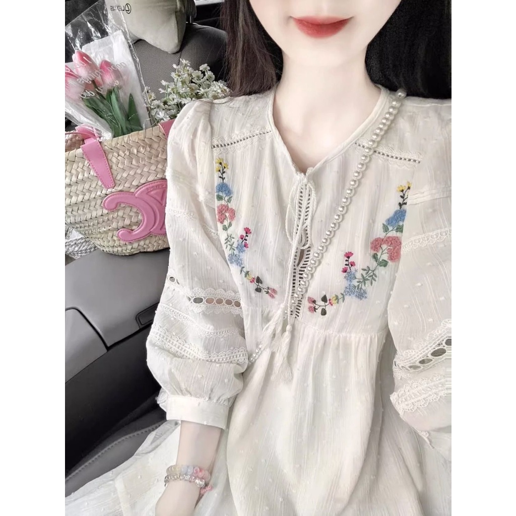 Hàng Mới Về Mới Đầm Nữ Tay Dài Thêu Hoa Thời Trang Thanh Lịch