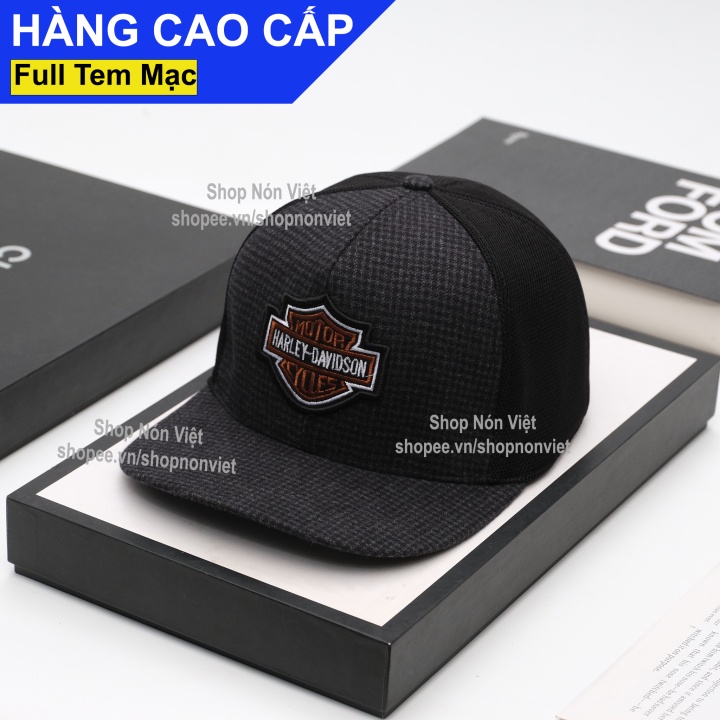 Mũ Lưỡi Trai Nón Snapback Harley Davidson Thoáng Mát Vải Kaki Cotton Đen Phối Xám Form Đứng Thời Trang Cao Cấp Vừa