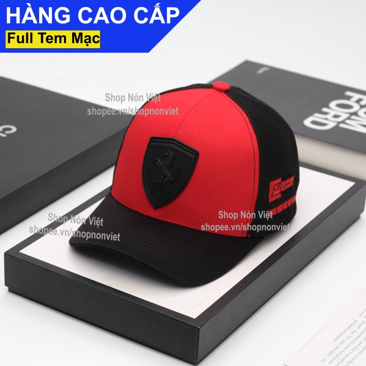 Mũ Lưỡi Trai Nón Kết Ferrari Logo Khiên Con Ngựa Thoáng Mát Vải Kaki Cotton Đen Đỏ Form Đứng Thời Trang Cao Cấp Vừ