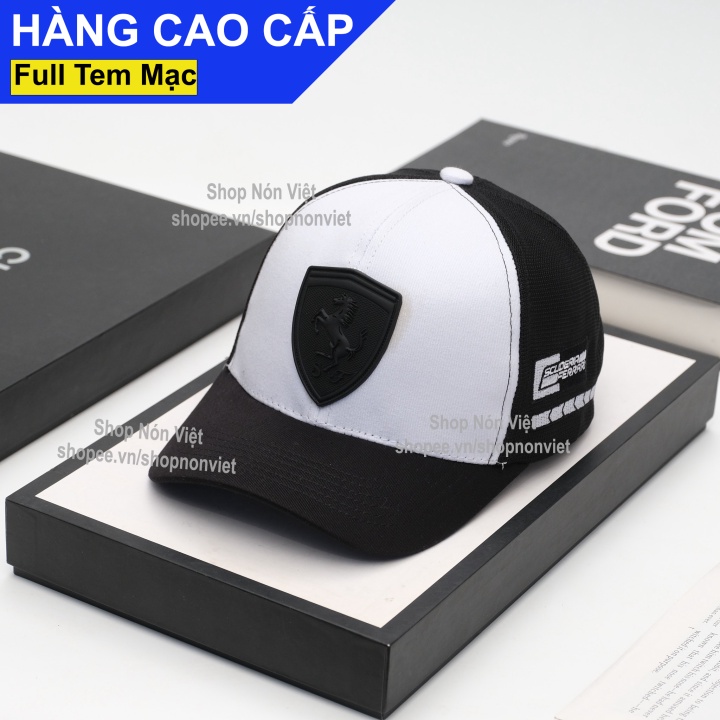 Mũ Lưỡi Trai Nón Kết Ferrari Logo Khiên Con Ngựa Thoáng Mát Vải Kaki Cotton Đen Trắng Form Đứng Thời Trang Cao Cấp