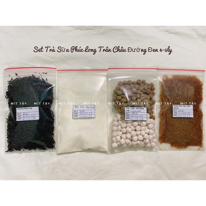 Set Nguyên Liệu Làm Trà Sữa  Phúc Long, Trân Châu Đường Đen, Hồng Trà, Thái Xanh, Thái Đỏ
