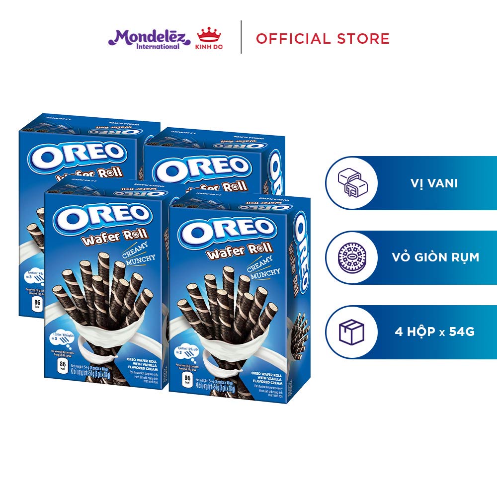 Combo 4 hộp Bánh quế OREO vị vani, hộp 54g