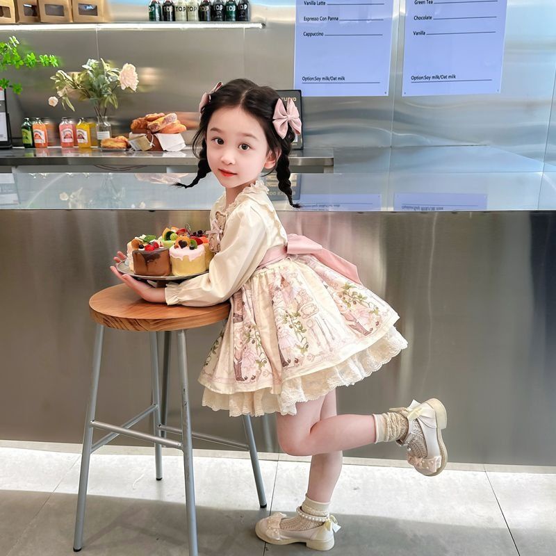 Đầm Công Chúa lolita Tay Dài Phồng Dễ Thương Thời Trang Mùa Thu Cho Bé Gái