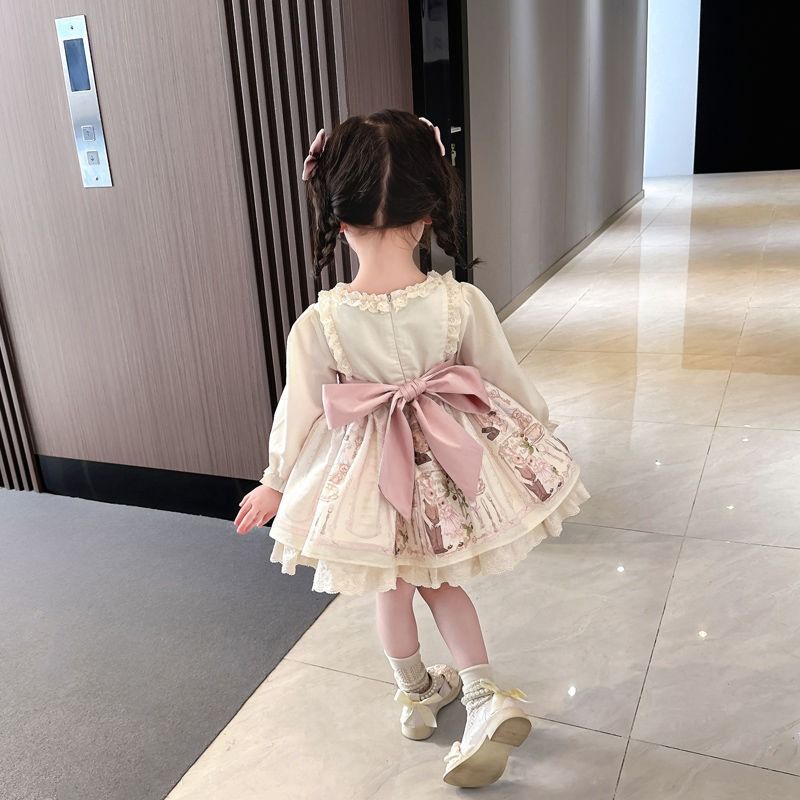 Đầm Công Chúa lolita Tay Dài Phồng Dễ Thương Thời Trang Mùa Thu Cho Bé Gái