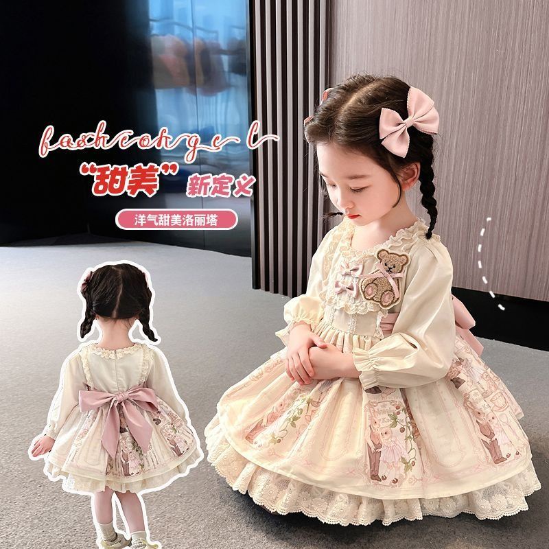 Đầm Công Chúa lolita Tay Dài Phồng Dễ Thương Thời Trang Mùa Thu Cho Bé Gái