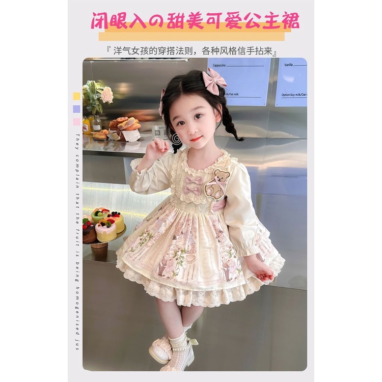 Đầm Công Chúa lolita Tay Dài Phồng Dễ Thương Thời Trang Mùa Thu Cho Bé Gái
