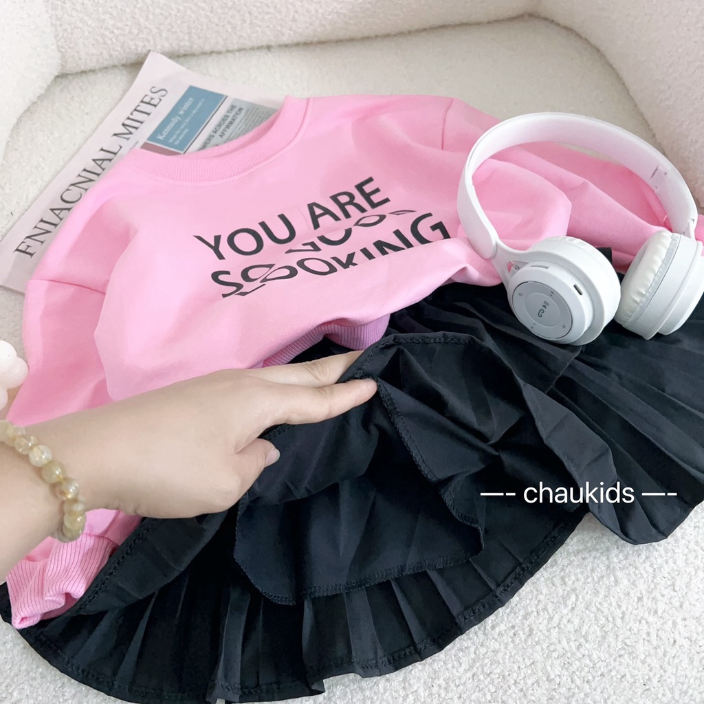 SALE BỘ ÁO DA CÁ DÀI TAY KÈM CHÂN VÁY XẾP LY 2 TẦNG CÓ LÓT 10-30KG