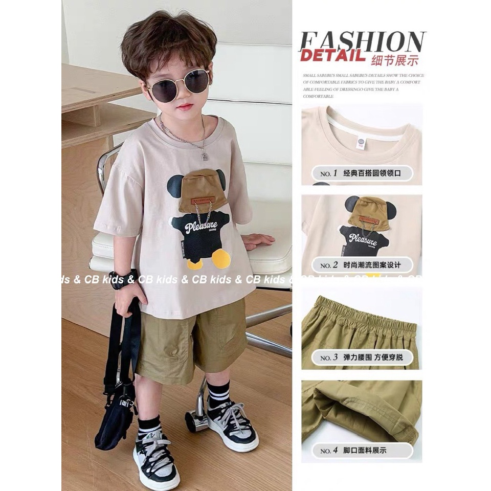 BỘ CỘC TAY BÉ TRAI ÁO GÂU XÍCH COTTON TÀU QUẦN KAKI TÚI HỘ MỀM ĐẸP