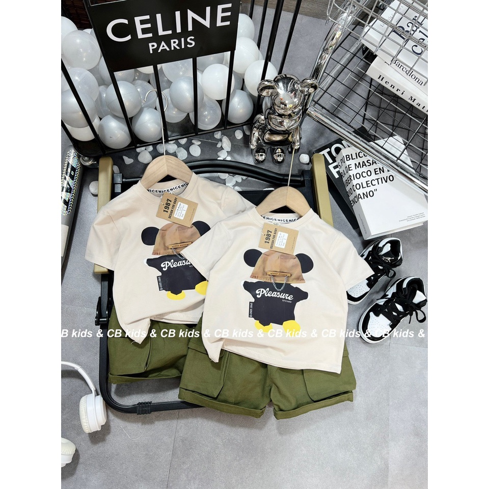 BỘ CỘC TAY BÉ TRAI ÁO GÂU XÍCH COTTON TÀU QUẦN KAKI TÚI HỘ MỀM ĐẸP