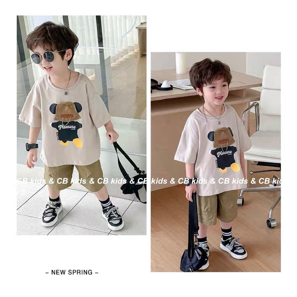 BỘ CỘC TAY BÉ TRAI ÁO GÂU XÍCH COTTON TÀU QUẦN KAKI TÚI HỘ MỀM ĐẸP