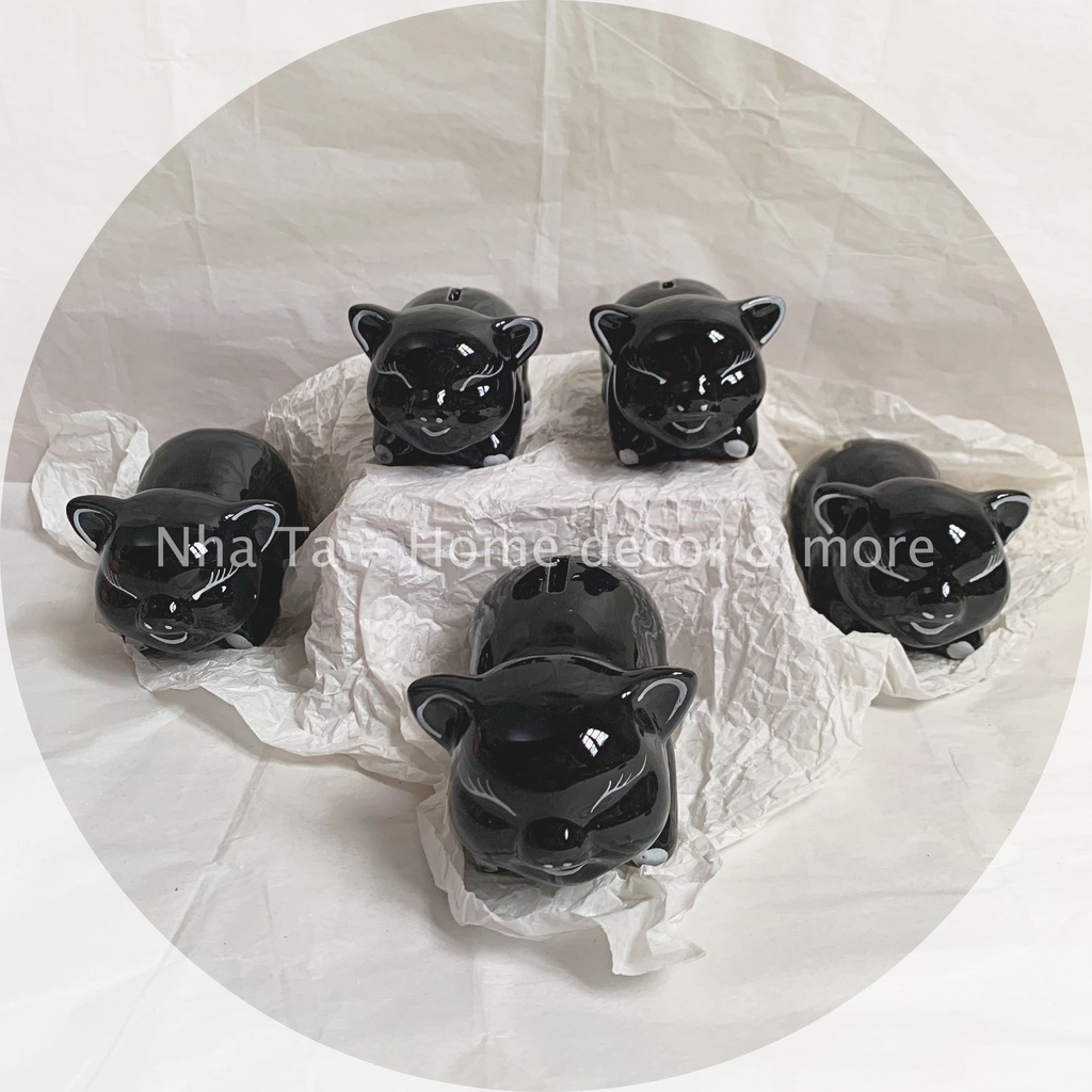Heo sứ mini nhét nhẫn vàng 1 chỉ, heo đen tiết kiệm vàng decor trang trí quà tặng dễ thương