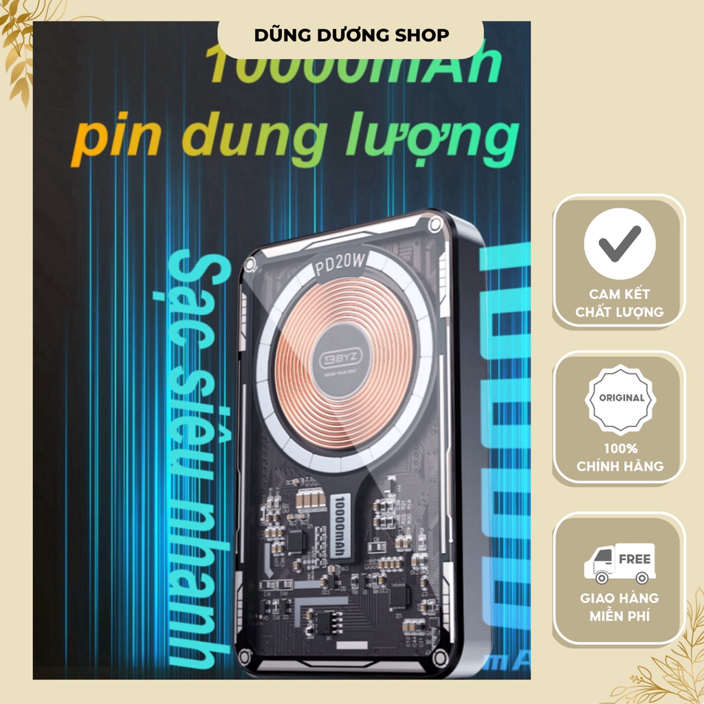 Dự Phòng sạc không dây Sạc Nhanh 15W BYZ W87 10000 mAh PD 20W Sạc Nhanh PD