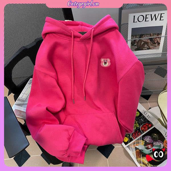 Dễ Thương Áo Hoodie In Hình Gấu Và Dâu Tây Đáng Yêu