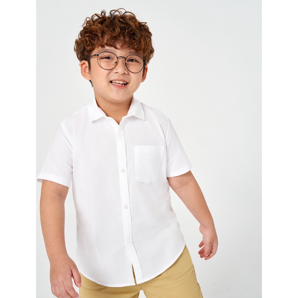 Áo sơ mi bé trai CANIFA 100% cotton, tay cộc, túi ốp ngực 2TH22W002