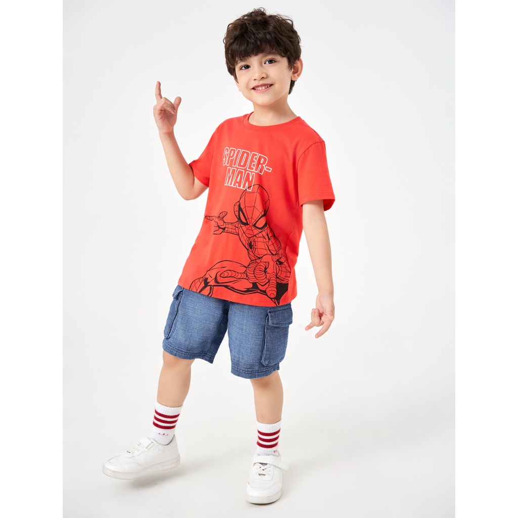 Áo phông bé trai CANIFA in Spiderman 100% cotton, cổ tròn tra bo, tay cộc 2TS23S013