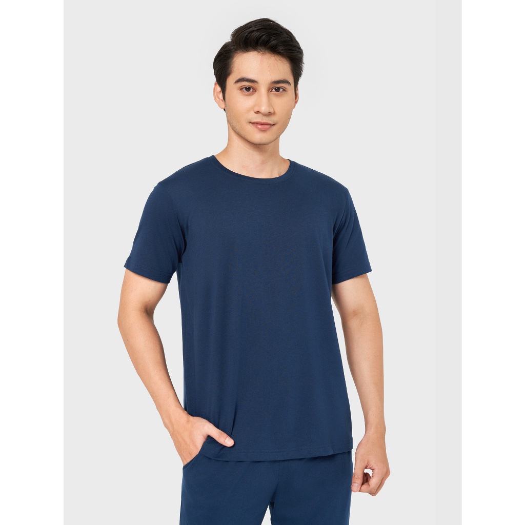 Bộ quần áo nam CANIFA chất liệu polyester pha, áo cộc cổ tròn, quần dài cạp chun 8LS22W001