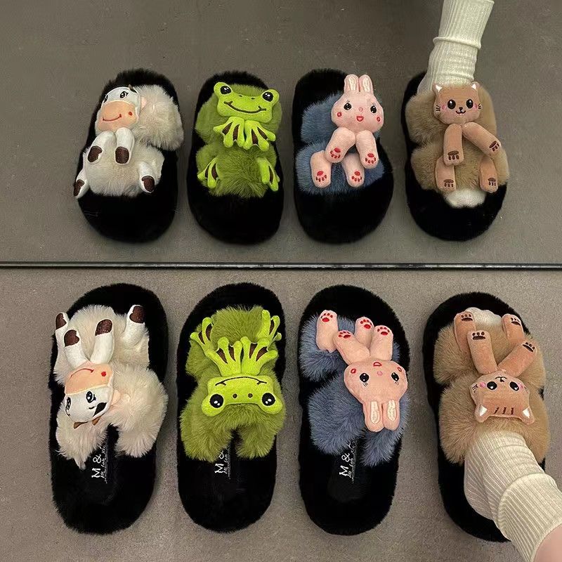 Dép Bông Đi Trong Nhà Bằng Vải Lông Hình Ếch Vui Nhộn Dễ Thương Thoải Mái Thời Trang Thu Đông 2023