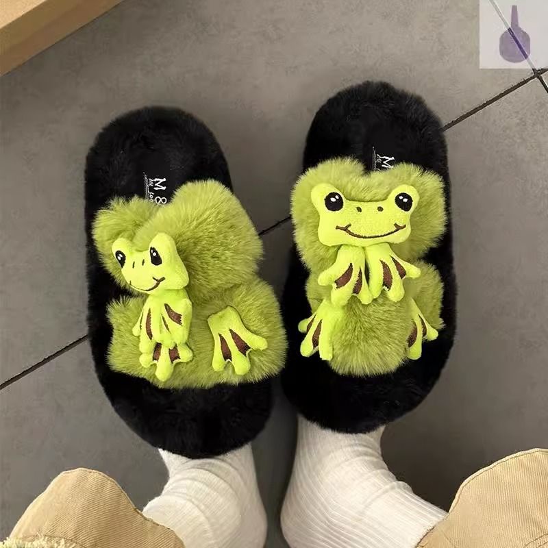 Dép Bông Đi Trong Nhà Bằng Vải Lông Hình Ếch Vui Nhộn Dễ Thương Thoải Mái Thời Trang Thu Đông 2023