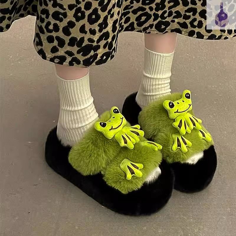Dép Bông Đi Trong Nhà Bằng Vải Lông Hình Ếch Vui Nhộn Dễ Thương Thoải Mái Thời Trang Thu Đông 2023