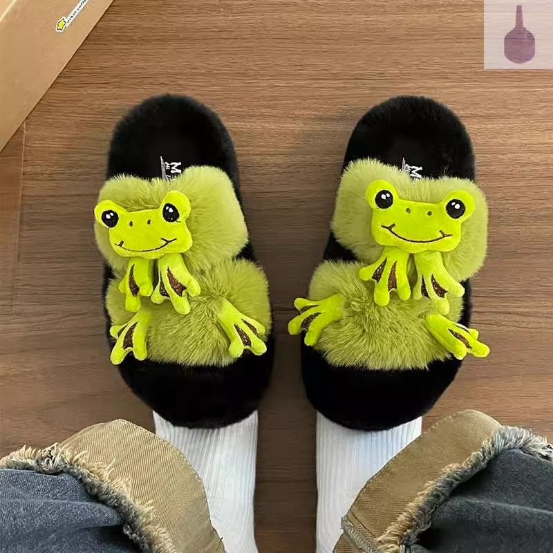 Dép Bông Đi Trong Nhà Bằng Vải Lông Hình Ếch Vui Nhộn Dễ Thương Thoải Mái Thời Trang Thu Đông 2023
