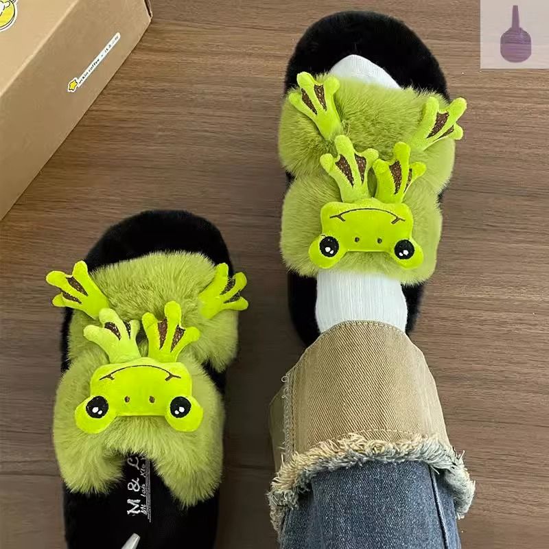 Dép Bông Đi Trong Nhà Bằng Vải Lông Hình Ếch Vui Nhộn Dễ Thương Thoải Mái Thời Trang Thu Đông 2023