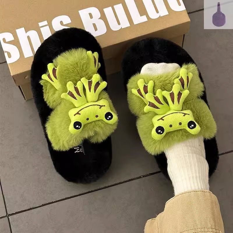 Dép Bông Đi Trong Nhà Bằng Vải Lông Hình Ếch Vui Nhộn Dễ Thương Thoải Mái Thời Trang Thu Đông 2023