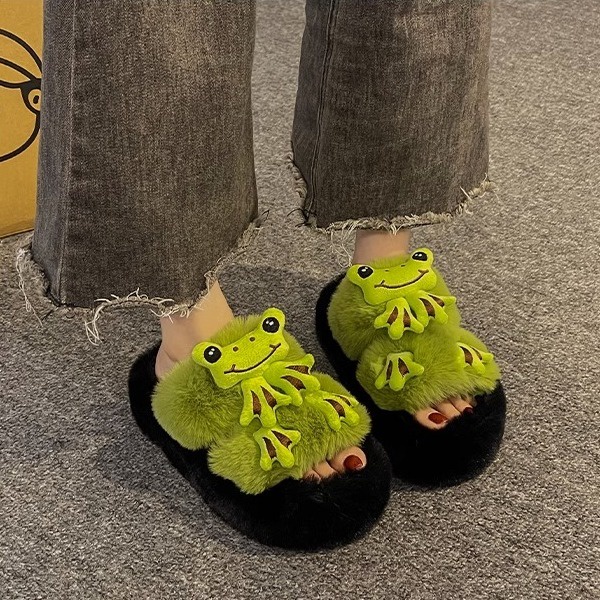 Dép Bông Đi Trong Nhà Bằng Vải Lông Hình Ếch Vui Nhộn Dễ Thương Thoải Mái Thời Trang Thu Đông 2023