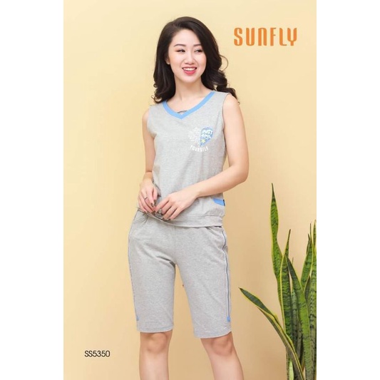Bộ mặc nhà Sunfly sát nách quần lửng màu Đen viền xám size S