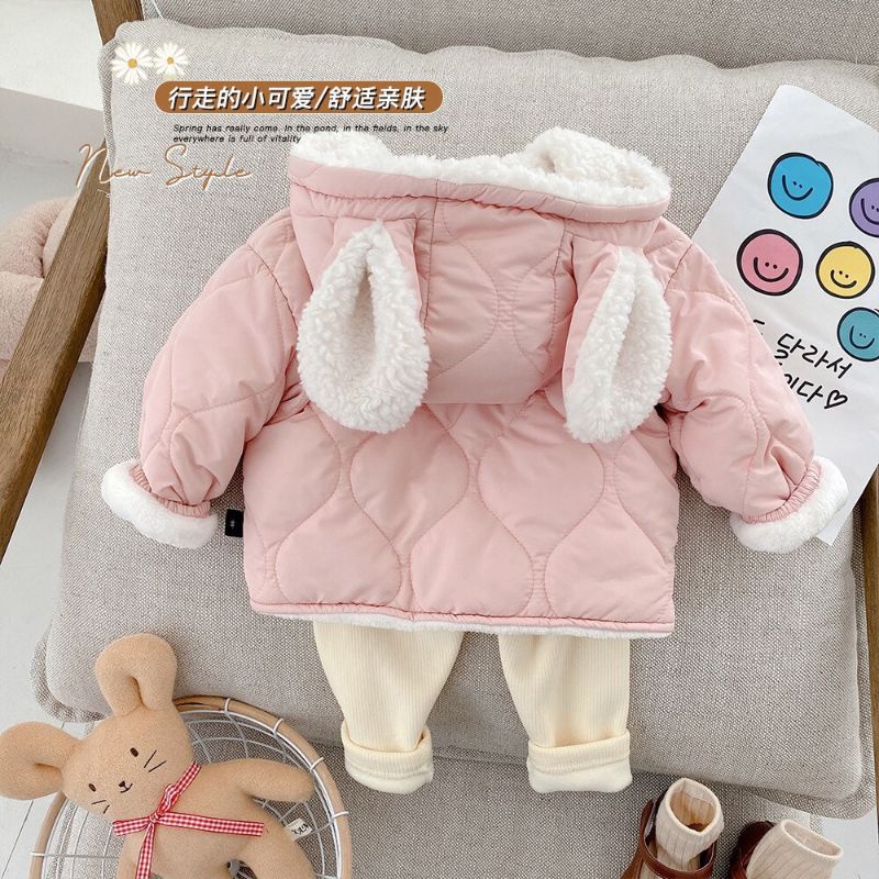 Áo khoác lông hồng bé gái 🍓 Có ảnh thật 🍓 Áo khoác tai thỏ bé gái hàng QCCC size 80-120