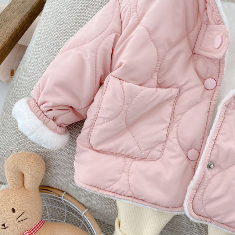 Áo khoác lông hồng bé gái 🍓 Có ảnh thật 🍓 Áo khoác tai thỏ bé gái hàng QCCC size 80-120