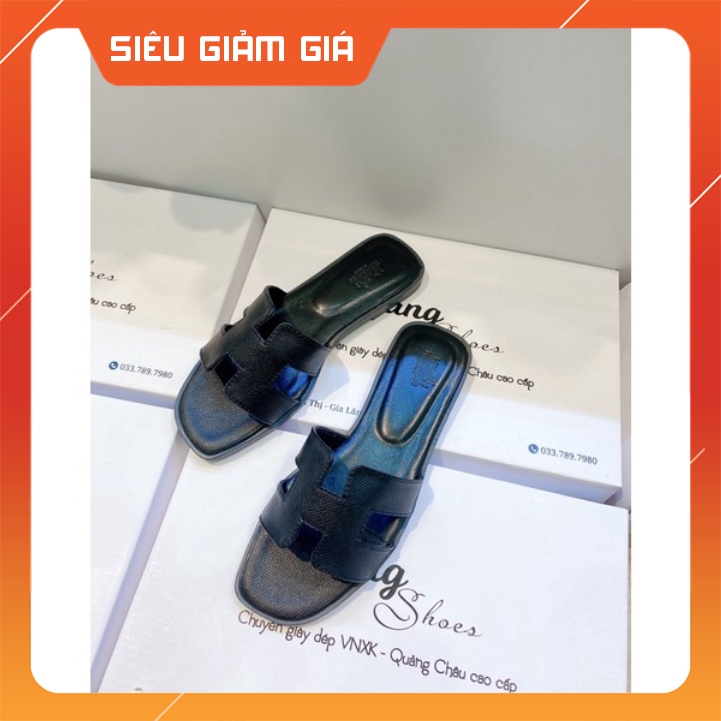 Dép lê nữ HM Quảng Châu đế gỗ chắn chắn da mềm đi êm chân