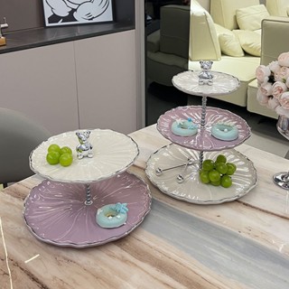 ( MỚI 2025 có sẵn ) Kệ | Khay Gốm Sứ Đựng Bánh Kẹo Hoa Quả 2 tầng 3 tầng màu tím kem phong cách vintage