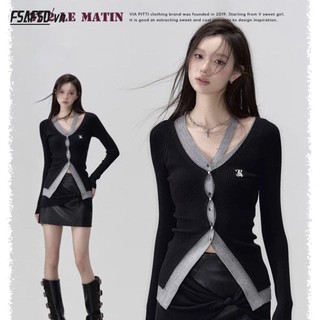 Áo Khoác Len cardigan Tay Dài Giả Hai Lớp Phong Cách retro Mỹ Cho Nữ
