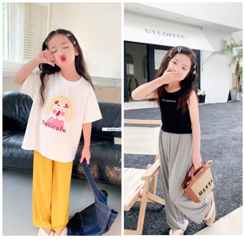 Quần dài ống rộng cho bé gái dáng suông nhiều màu