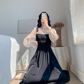 Đầm nhung phối voan dáng dài xinh xắn