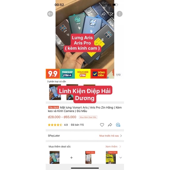 Mặt lưng Vsmart Aris/Aris pro Zin Hãng kèm keo và kính cam  .Đủ mầu