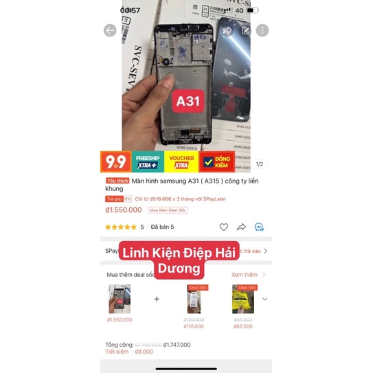 Màn hình Samsung A31  zin hãng liền khung